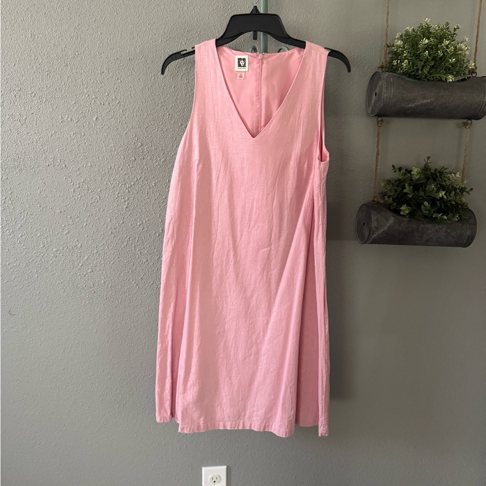 Anne Klein Pink V-Neck Dress size M linen